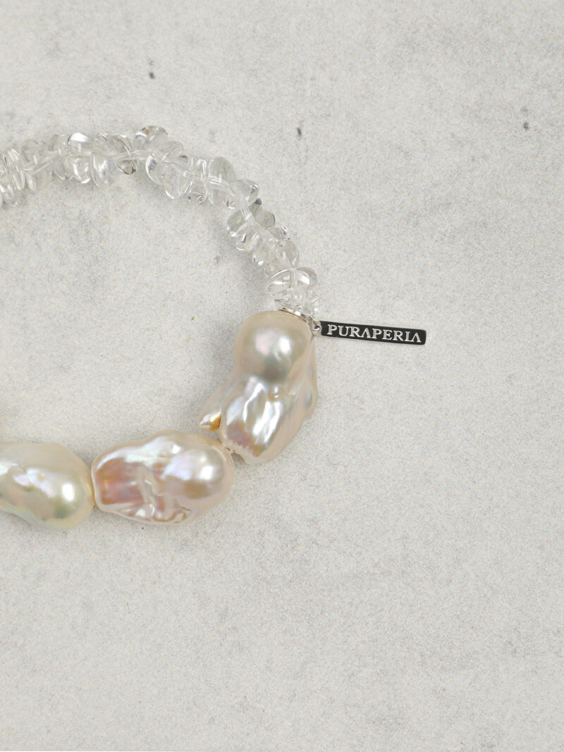 Aura & Qi detail 1J7A2415 Original detail view of Clear Quartz & Cultured Pearl Bracelet