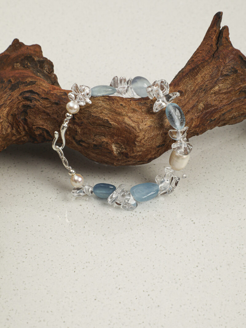 Original detail view of Clear Quartz, Aquamarine & Cultured Pearl Bracelet