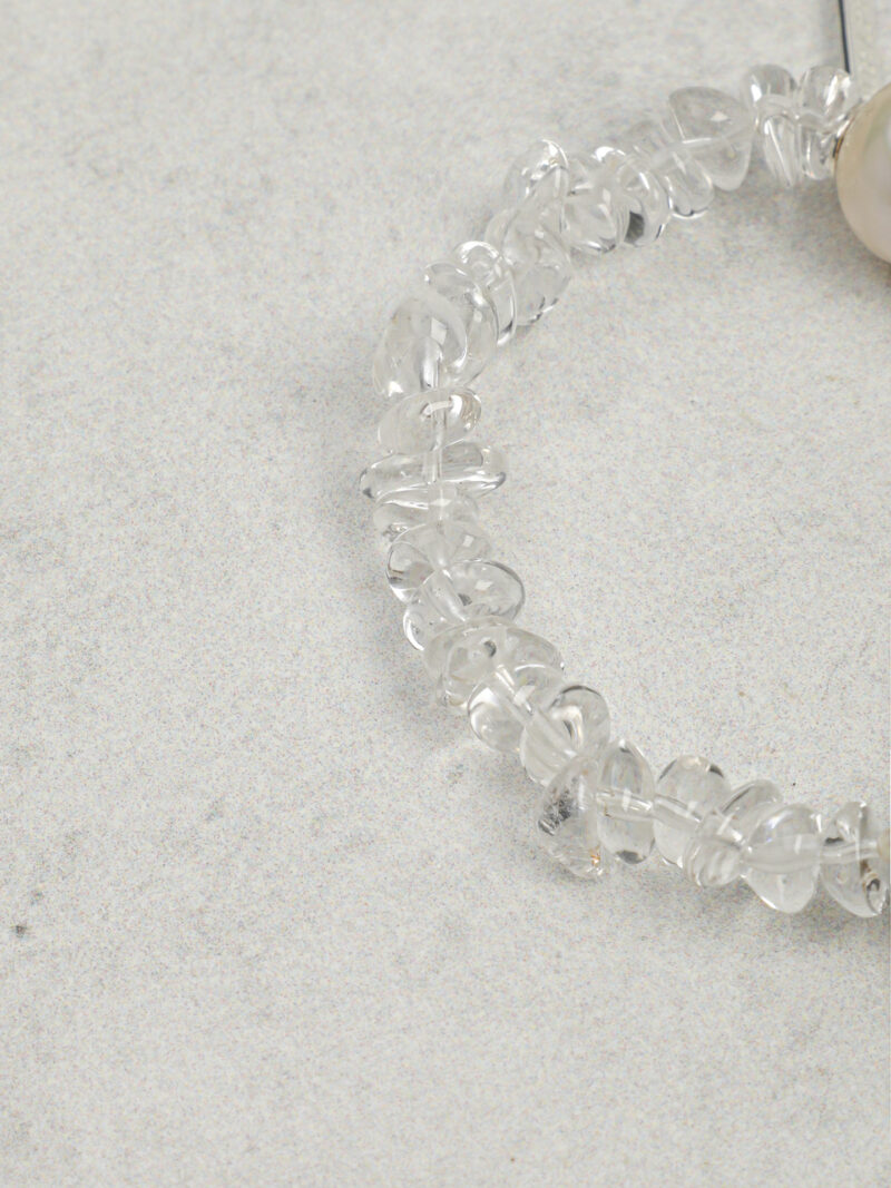 Aura & Qi detail 1J7A2425 Original detail view of Clear Quartz & Cultured Pearl Bracelet