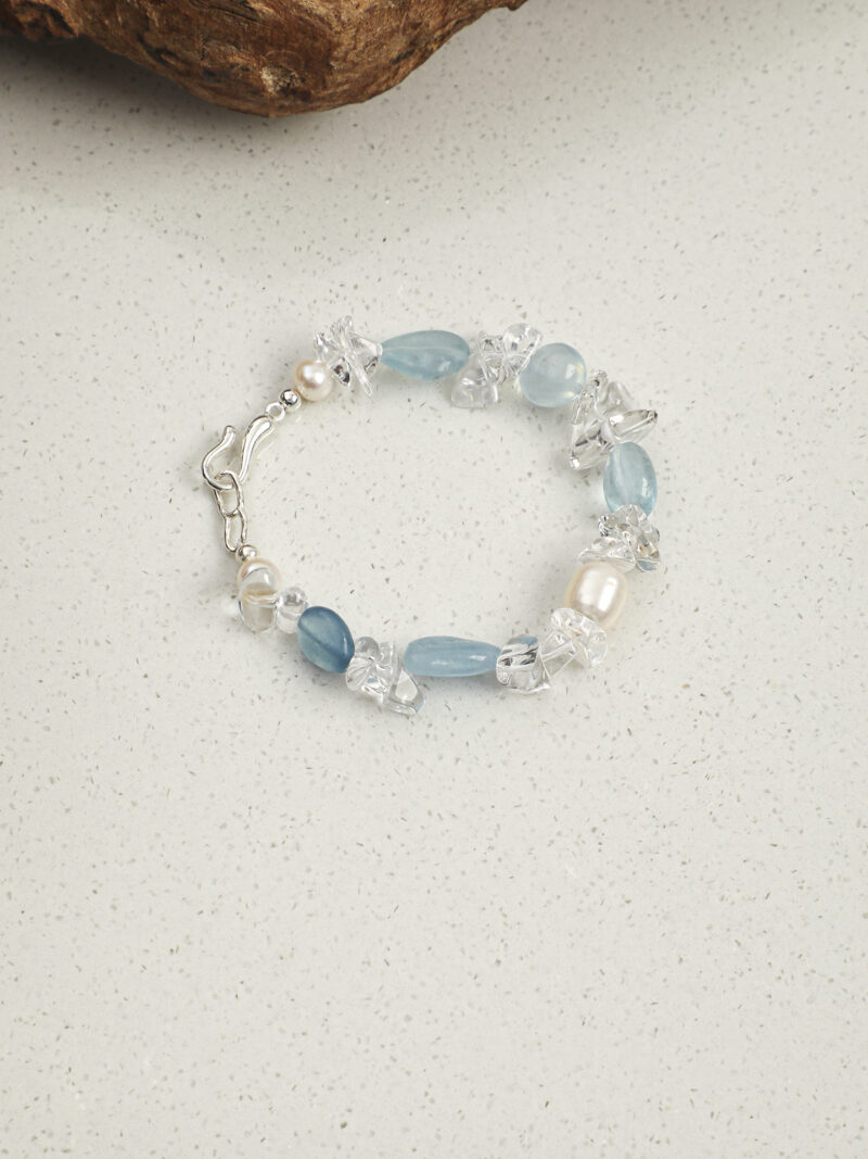 Original detail view of Clear Quartz, Aquamarine & Cultured Pearl Bracelet