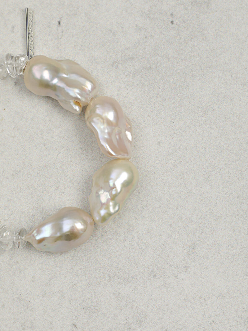 Aura & Qi detail 1J7A2427 Original detail view of Clear Quartz & Cultured Pearl Bracelet