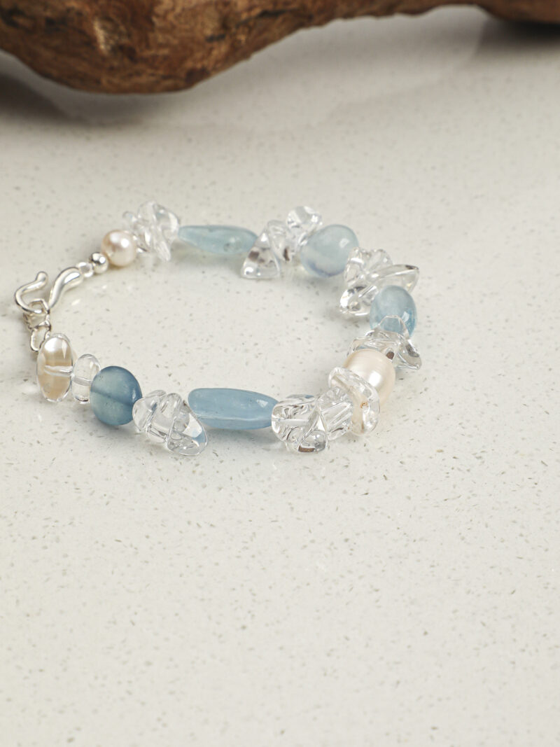 Original detail view of Clear Quartz, Aquamarine & Cultured Pearl Bracelet