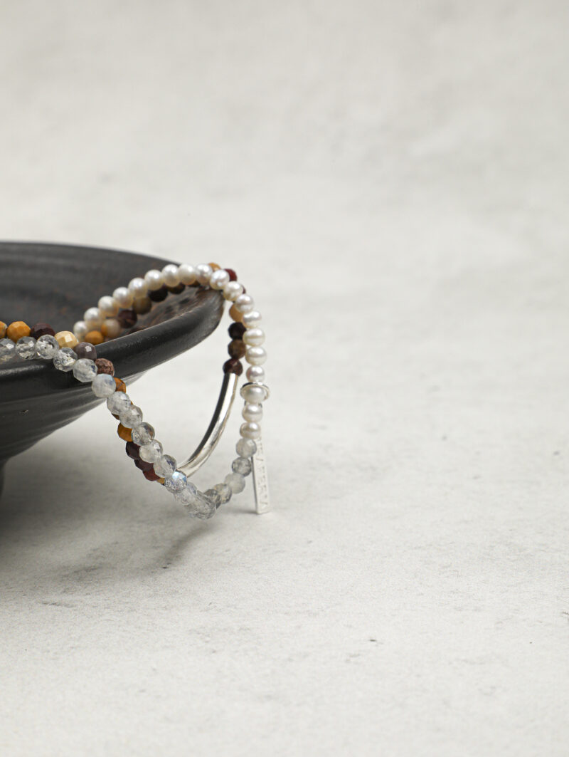 Original detail view of Triple-Strand Moonstone & Cultured Pearl Bracelet