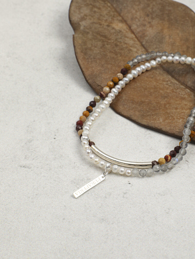 Original detail view of Triple-Strand Moonstone & Cultured Pearl Bracelet
