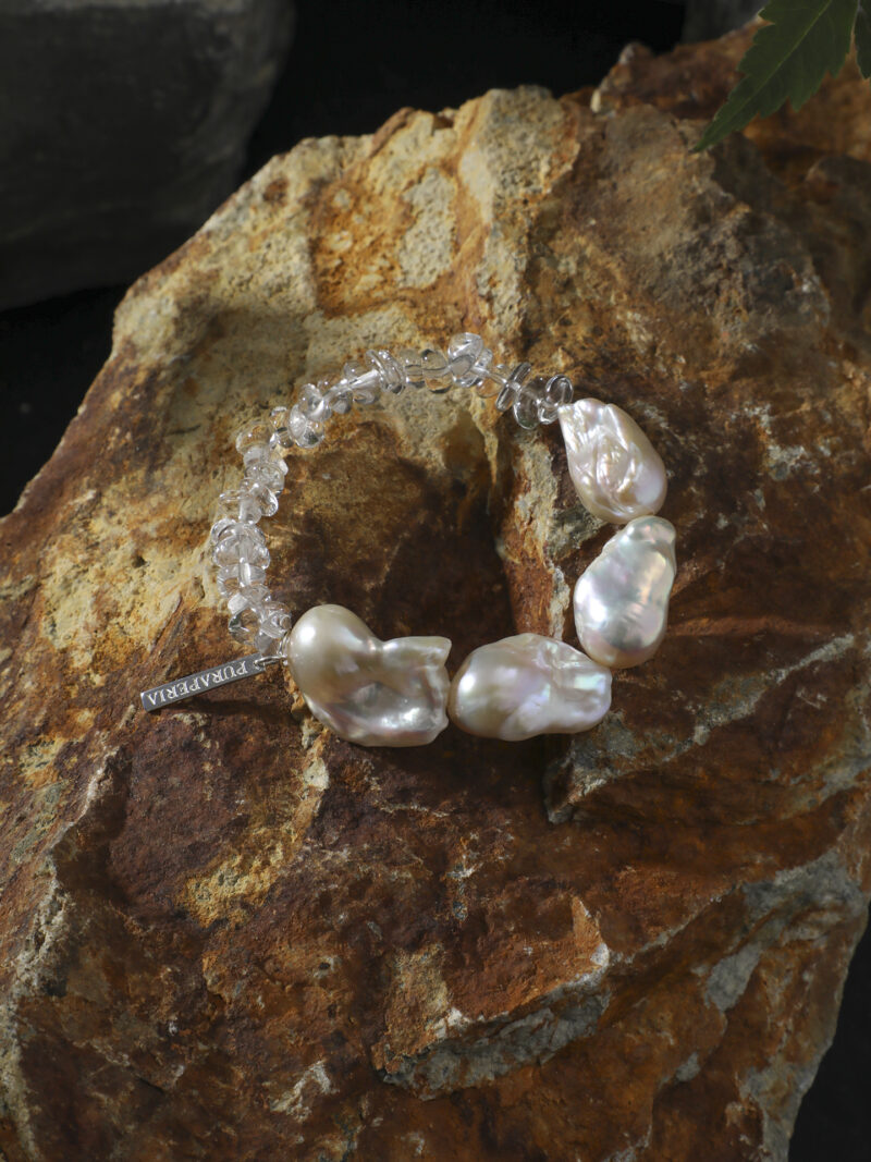 Aura & Qi detail 1J7A2501 Original detail view of Clear Quartz & Cultured Pearl Bracelet