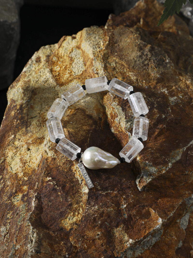 Original detail view of Clear Quartz, Tourmaline & Cultured Pearl Bracelet