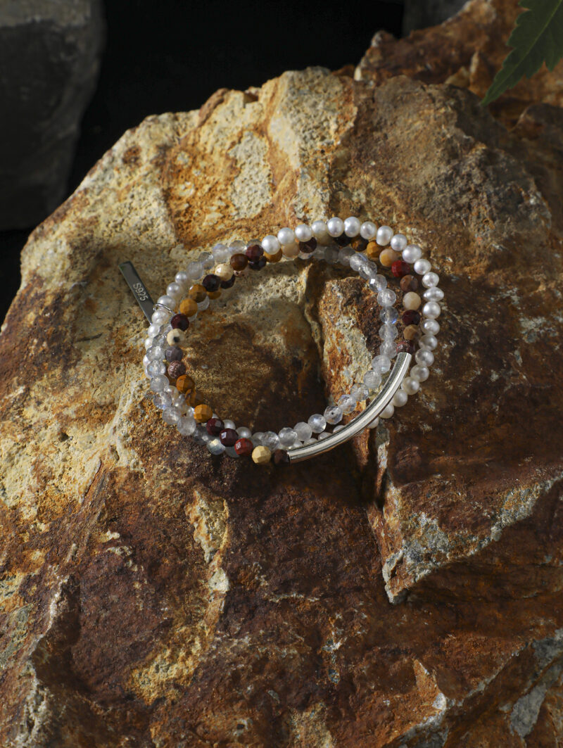 Original detail view of Triple-Strand Moonstone & Cultured Pearl Bracelet