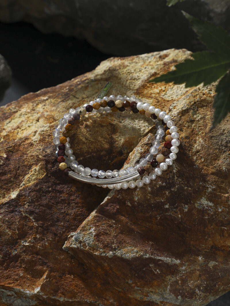 Original detail view of Triple-Strand Moonstone & Cultured Pearl Bracelet