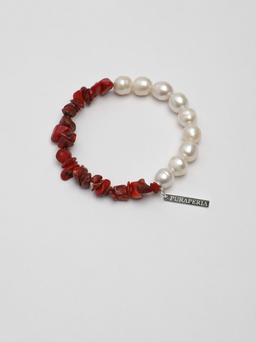 Original detail view of Red Coral & Pearl Bracelet