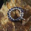 Original detail view of Double-Strand Blue-Veined Stone & Cultured Pearl Bracelet