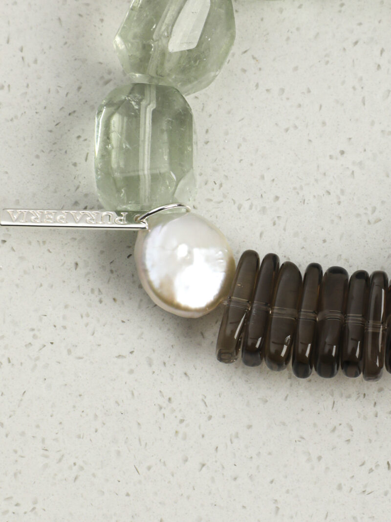 Original detail view of Smoky Quartz, Green Crystal & Cultured Pearl Bracelet