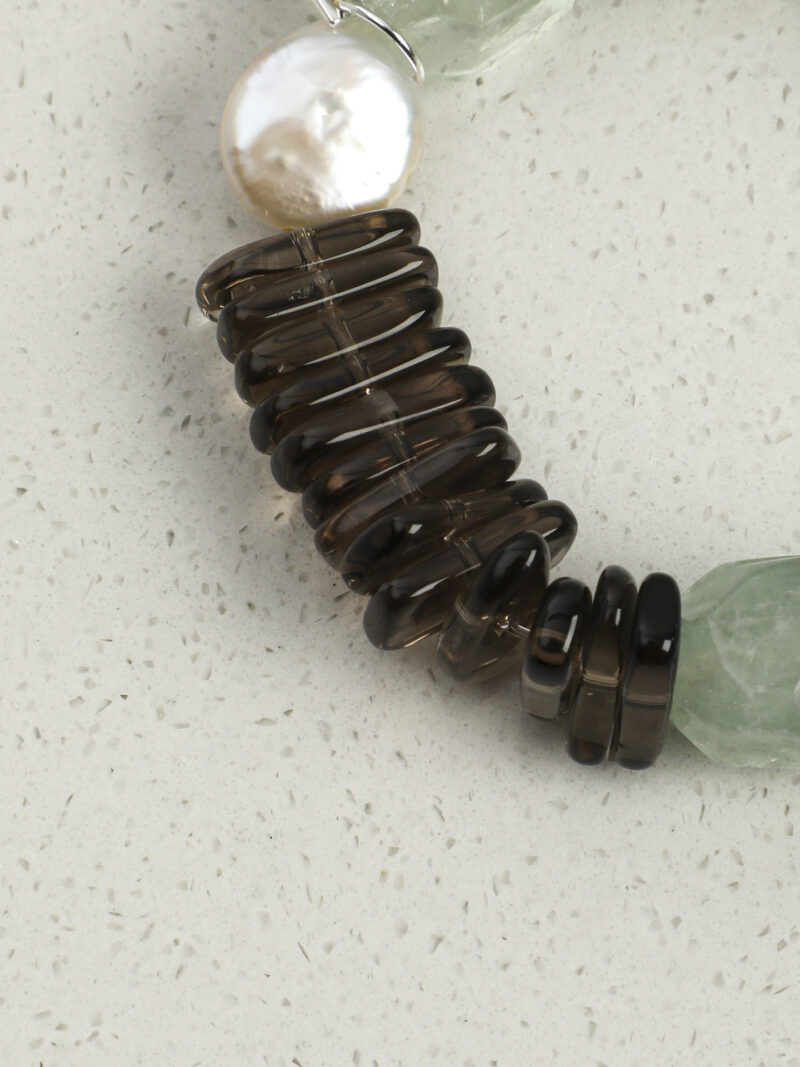 Original detail view of Smoky Quartz, Green Crystal & Cultured Pearl Bracelet