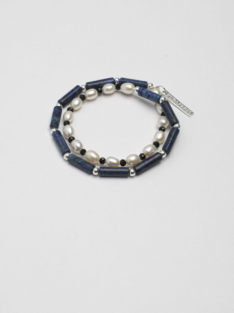 Original detail view of Double-Strand Lapis Lazuli, Tourmaline & Cultured Pearl Bracelet