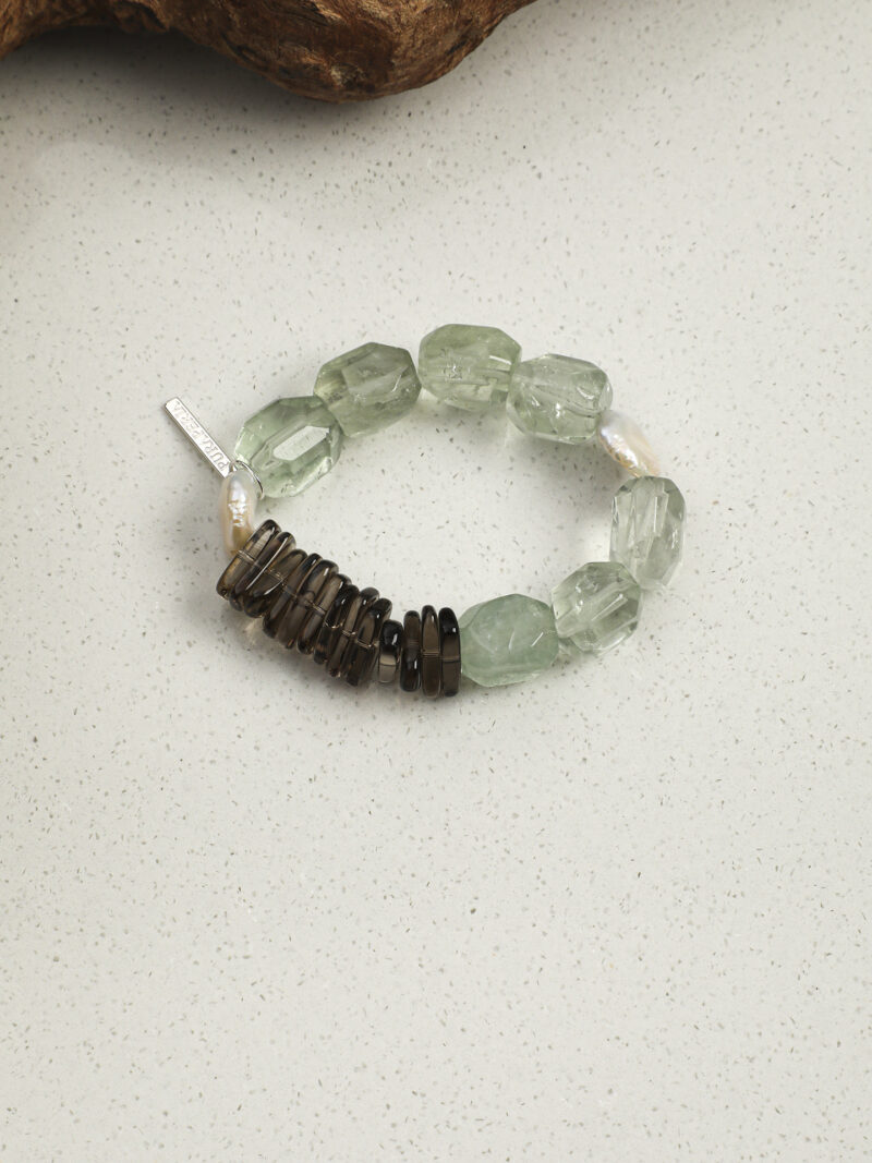 Original detail view of Smoky Quartz, Green Crystal & Cultured Pearl Bracelet
