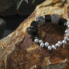 Original detail view of Agate, Rutilated Quartz & Cultured Pearl Bracelet