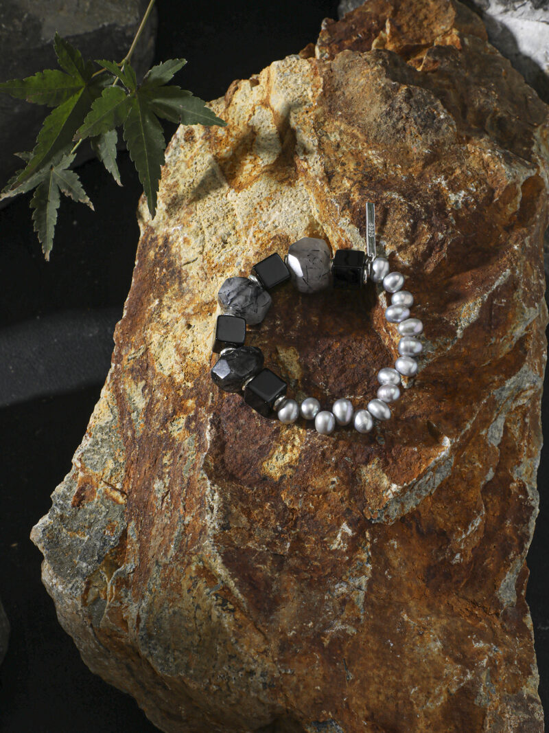 Original detail view of Agate, Rutilated Quartz & Cultured Pearl Bracelet