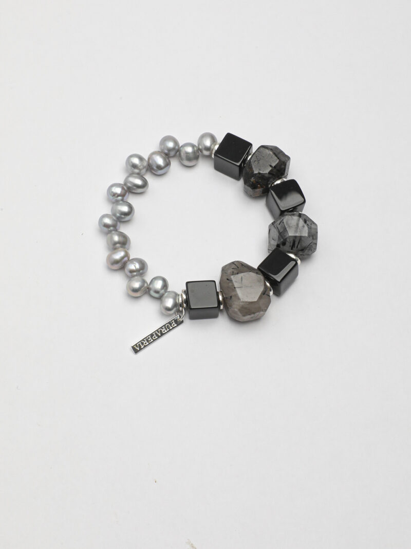 Original detail view of Agate, Rutilated Quartz & Cultured Pearl Bracelet