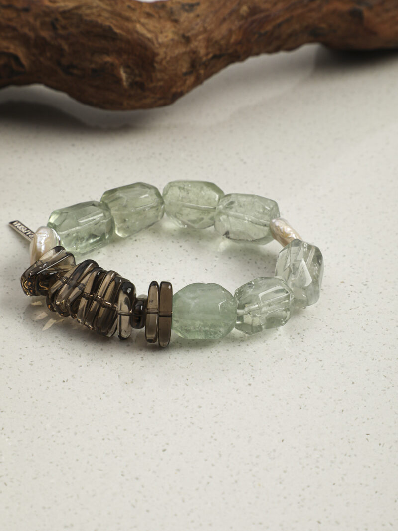Original detail view of Smoky Quartz, Green Crystal & Cultured Pearl Bracelet