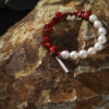 Original detail view of Red Coral & Cultured Pearl Bracelet