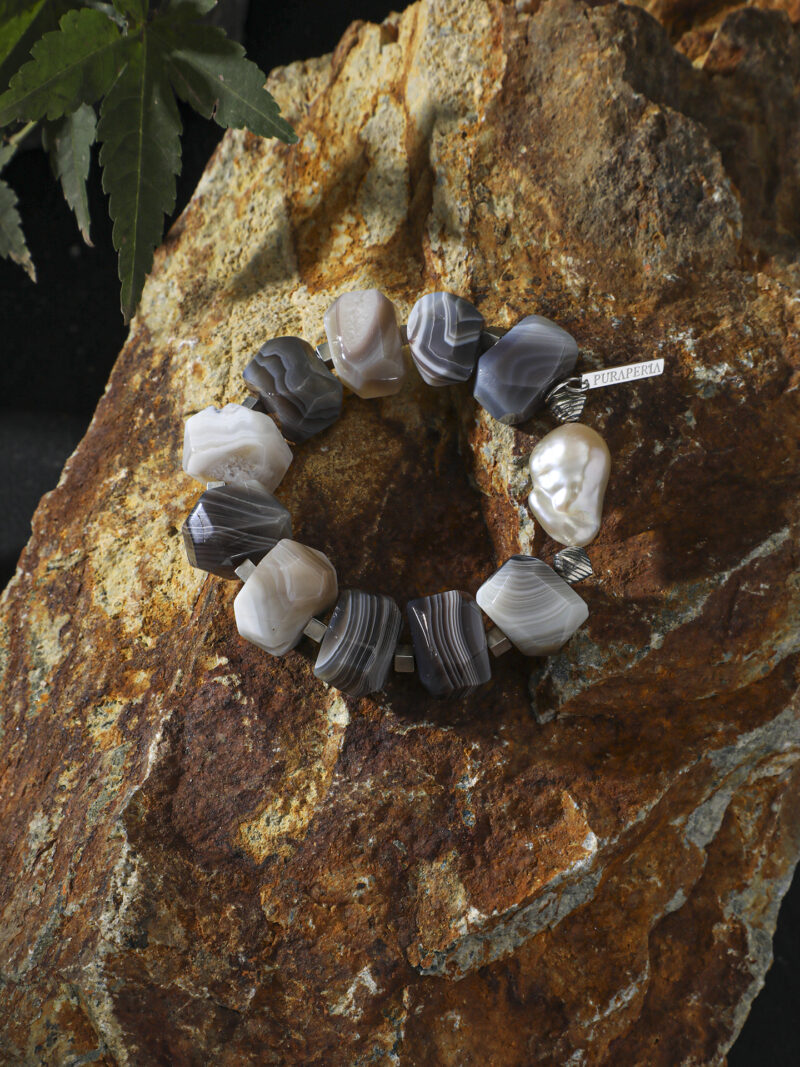 Original detail view of Agate & Cultured Pearl Bracelet