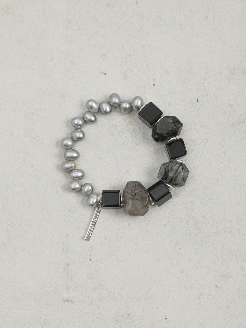 Original detail view of Agate, Rutilated Quartz & Cultured Pearl Bracelet