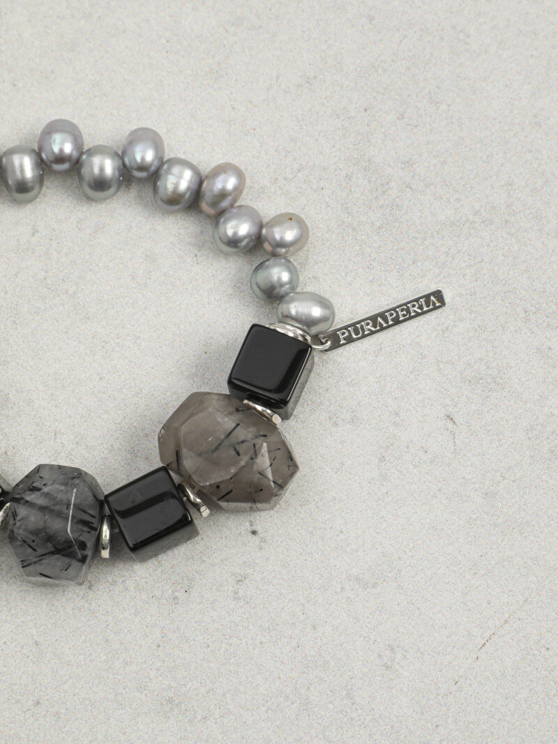 Original detail view of Agate, Rutilated Quartz & Cultured Pearl Bracelet