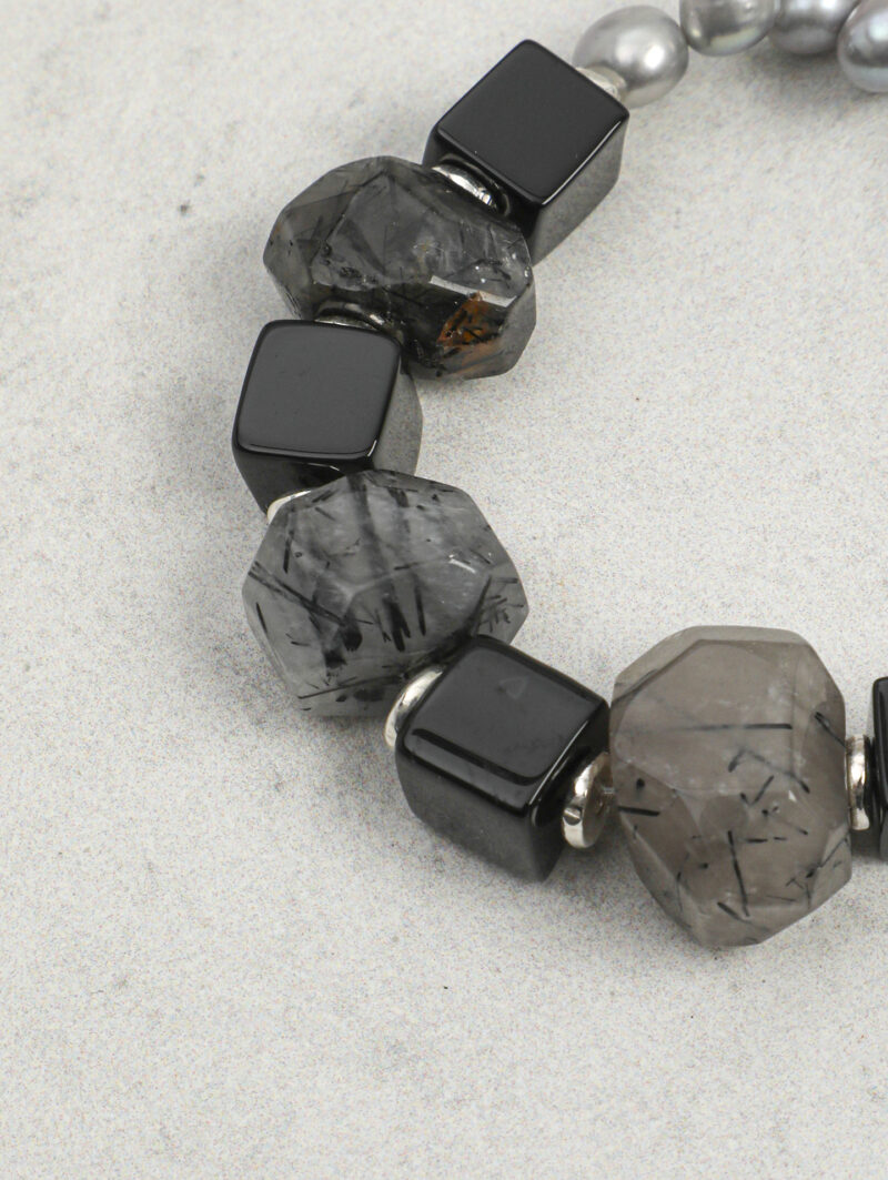 Original detail view of Agate, Rutilated Quartz & Cultured Pearl Bracelet