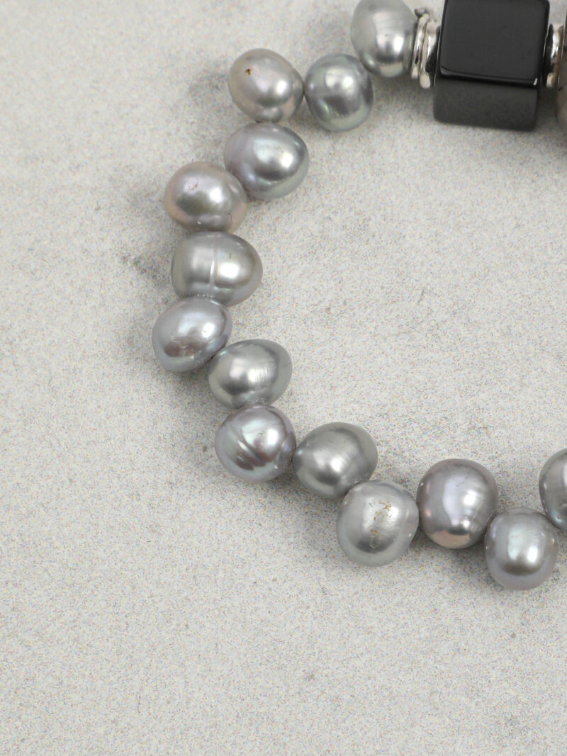 Original detail view of Agate, Rutilated Quartz & Cultured Pearl Bracelet
