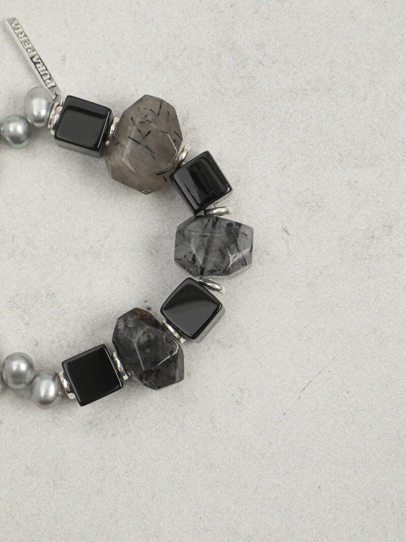 Original detail view of Agate, Rutilated Quartz & Cultured Pearl Bracelet