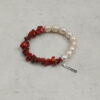 Original detail view of Red Coral & Cultured Pearl Bracelet