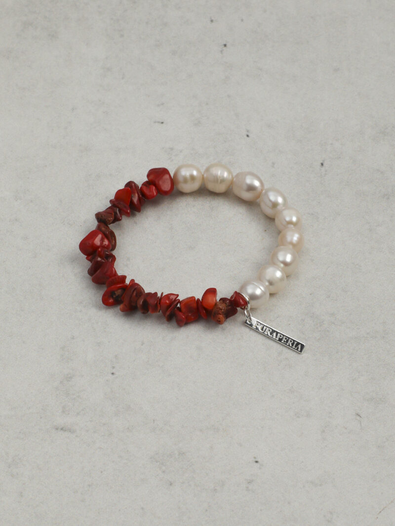 Original detail view of Red Coral & Cultured Pearl Bracelet