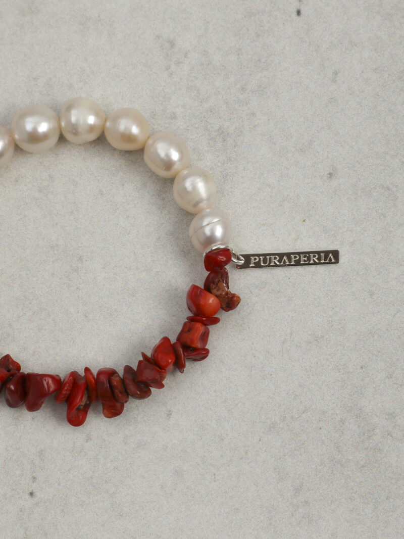 Original detail view of Red Coral & Cultured Pearl Bracelet