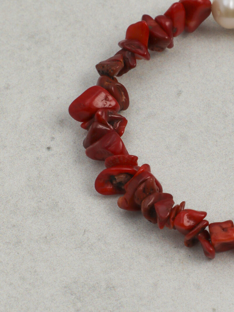 Original detail view of Red Coral & Cultured Pearl Bracelet