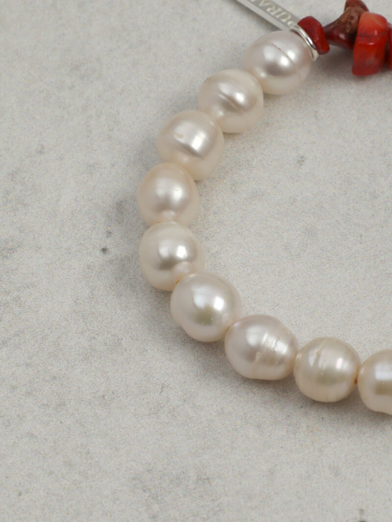 Original detail view of Red Coral & Cultured Pearl Bracelet