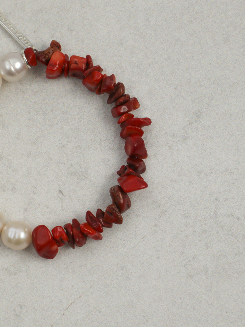 Original detail view of Red Coral & Cultured Pearl Bracelet