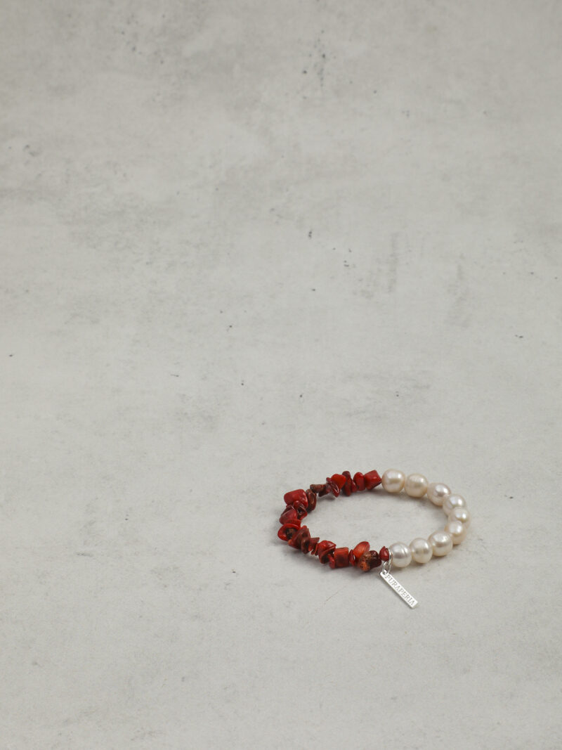Original detail view of Red Coral & Cultured Pearl Bracelet
