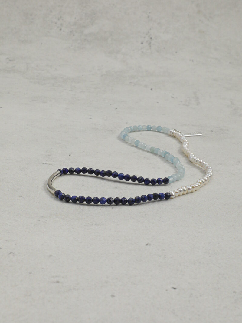 Original detail view of Triple-Strand Lapis Lazuli, Aquamarine & Cultured Pearl Bracelet
