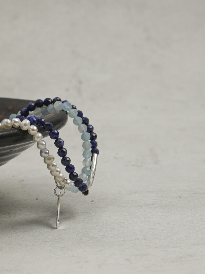 Original detail view of Triple-Strand Lapis Lazuli, Aquamarine & Cultured Pearl Bracelet