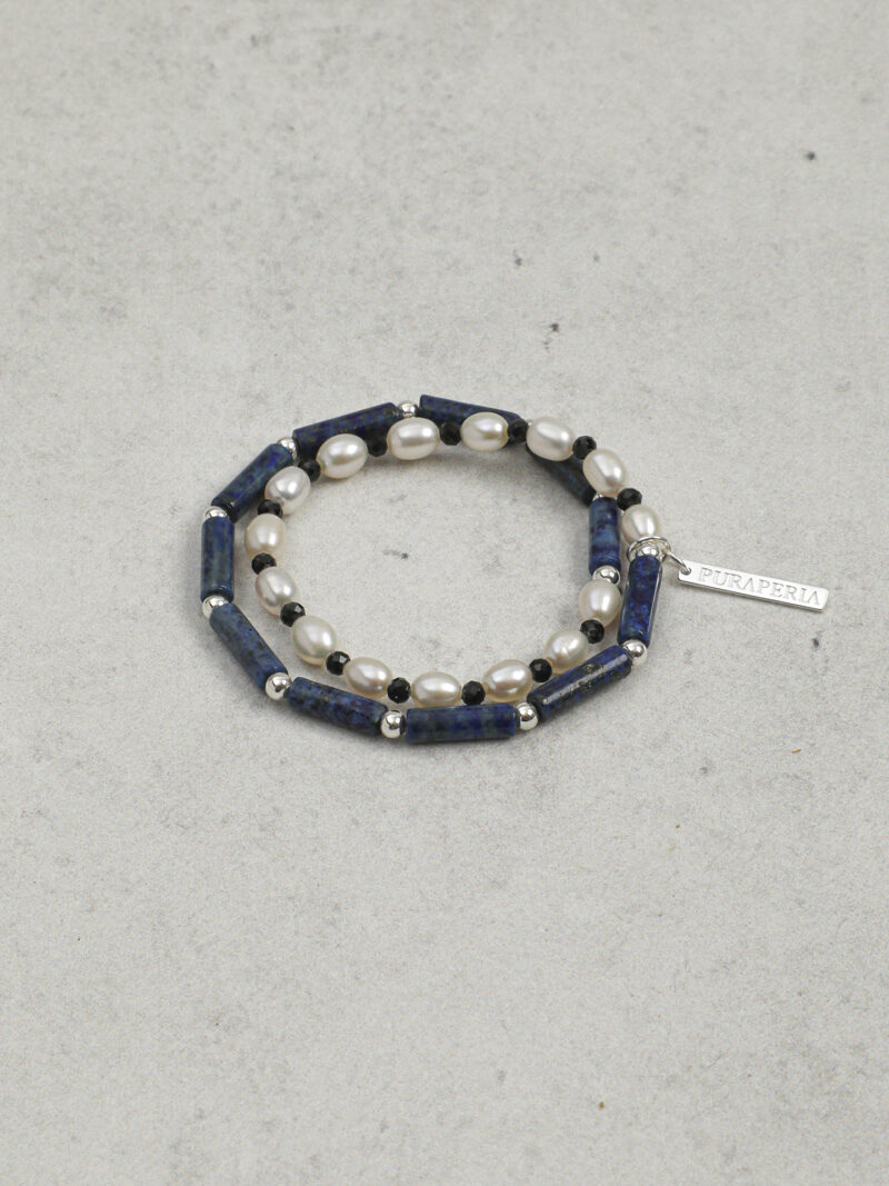 Original detail view of Double-Strand Lapis Lazuli, Tourmaline & Cultured Pearl Bracelet