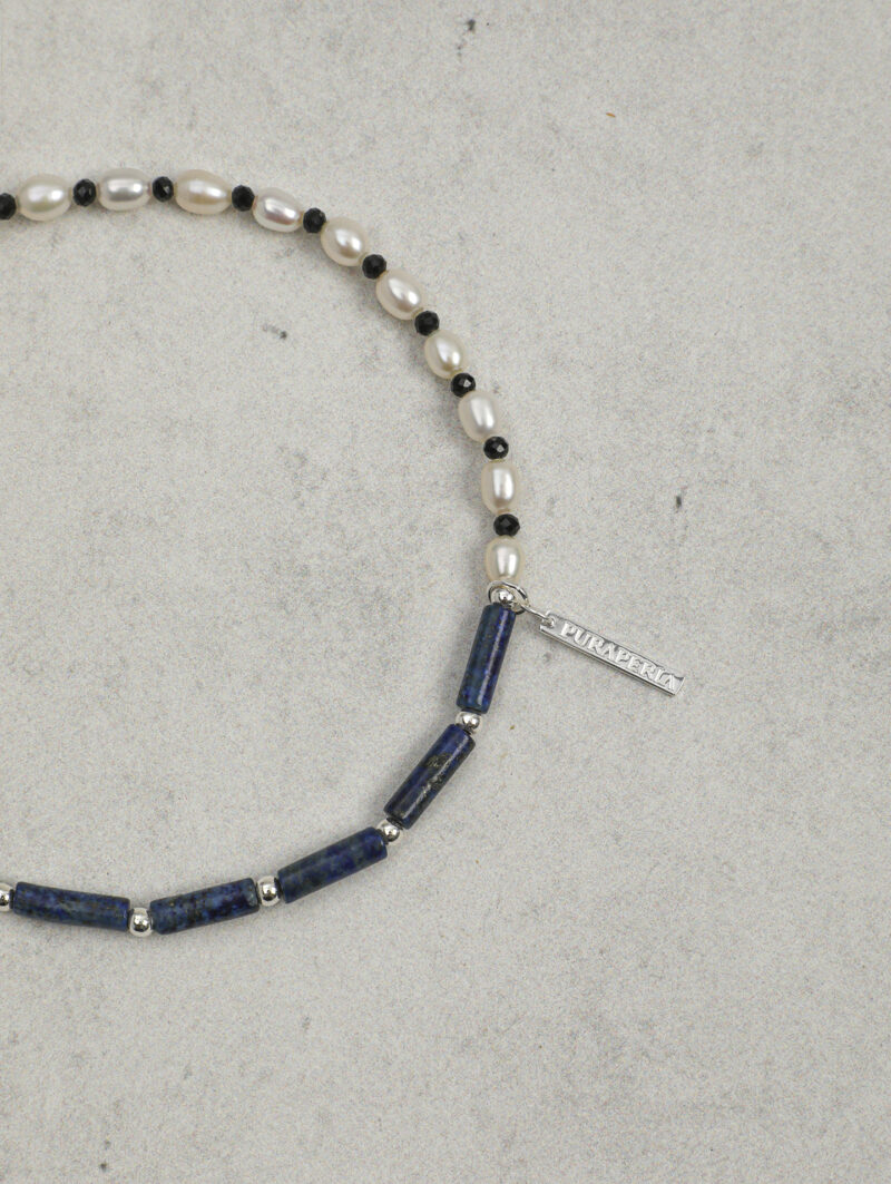 Original detail view of Double-Strand Lapis Lazuli, Tourmaline & Cultured Pearl Bracelet
