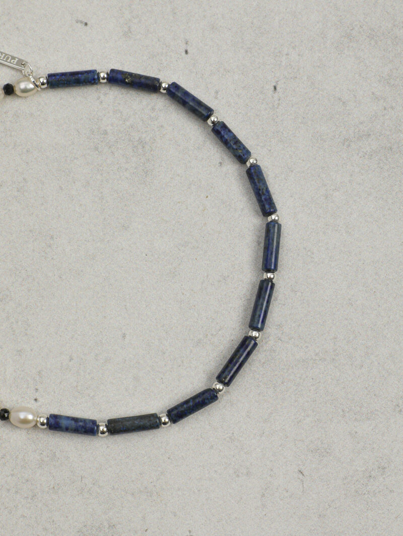 Original detail view of Double-Strand Lapis Lazuli, Tourmaline & Cultured Pearl Bracelet