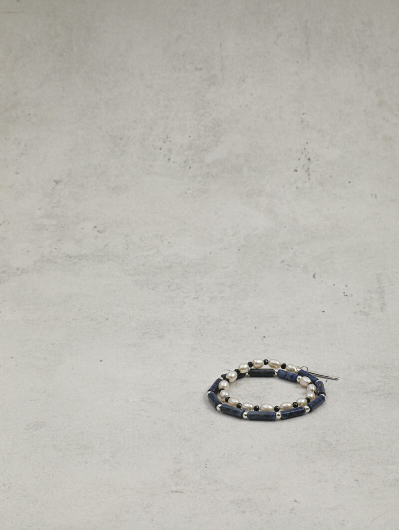 Original detail view of Double-Strand Lapis Lazuli, Tourmaline & Cultured Pearl Bracelet