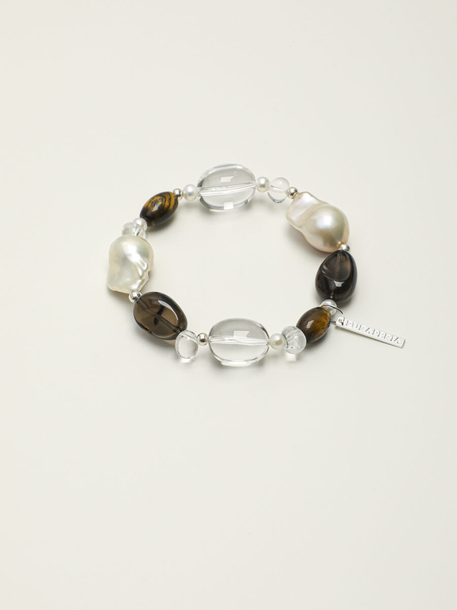 Original detail view of Clear Quartz, Smoky Quartz, Tiger’s Eye & Pearl Bracelet