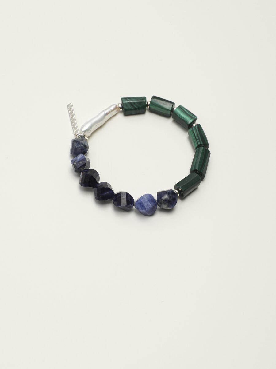 Original detail view of Malachite, Blue-Veined Stone & Pearl Bracelet