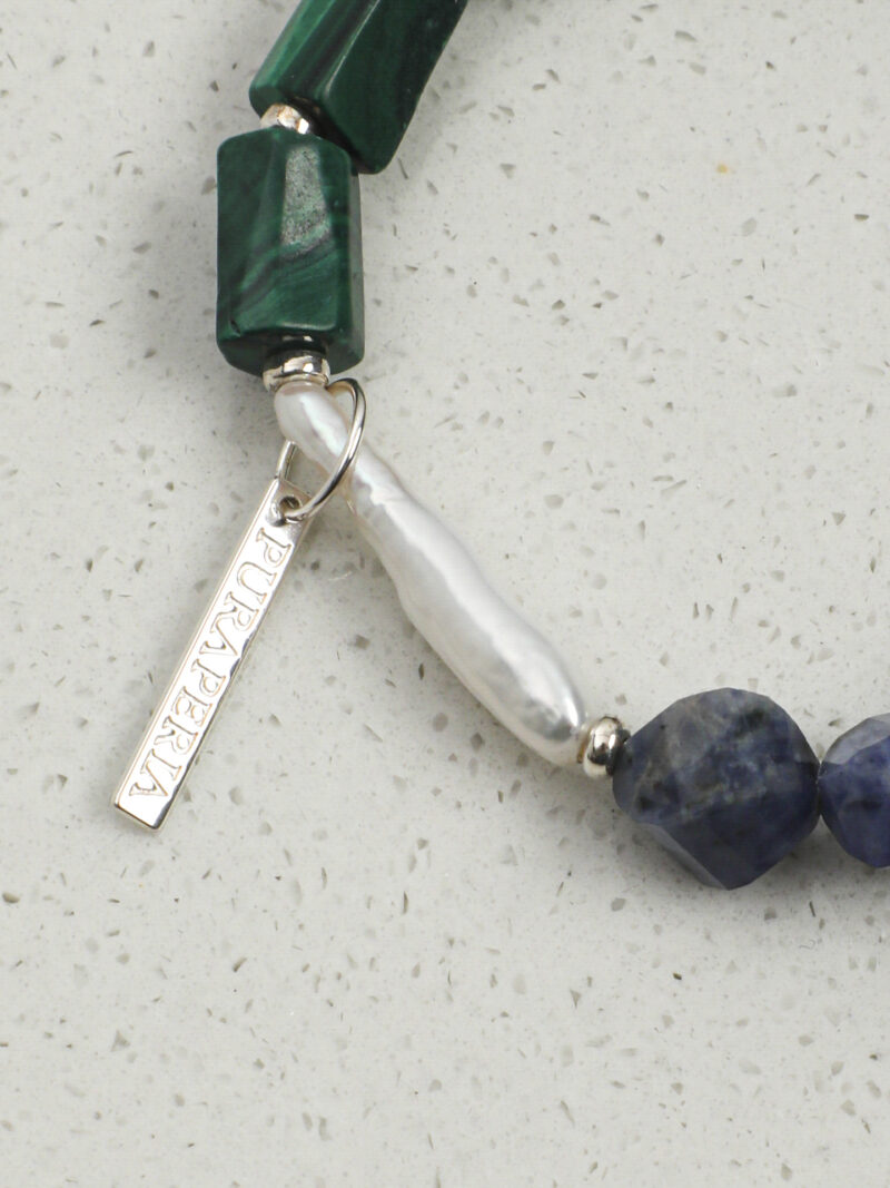 Original detail view of Malachite, Blue-Veined Stone & Cultured Pearl Bracelet
