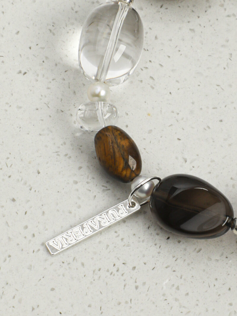Original detail view of Clear Quartz, Smoky Quartz, Tiger’s Eye & Cultured Pearl Bracelet
