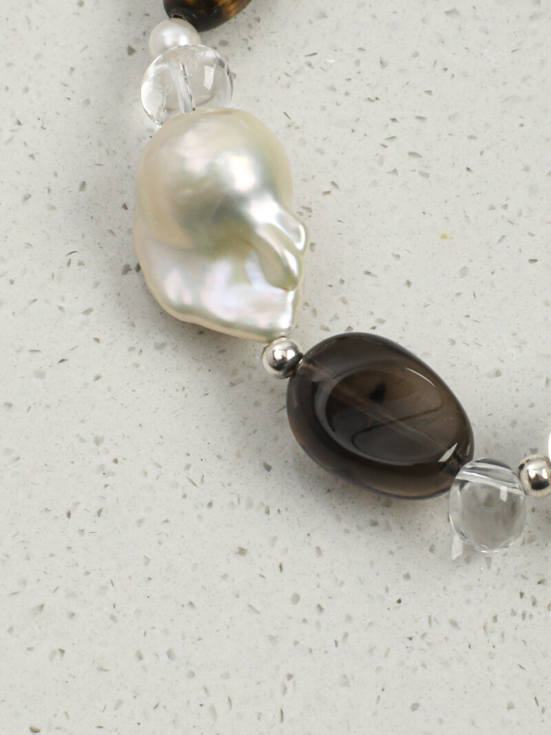 Original detail view of Clear Quartz, Smoky Quartz, Tiger’s Eye & Cultured Pearl Bracelet