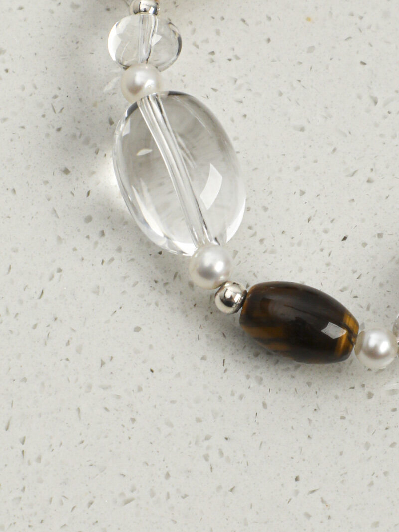 Original detail view of Clear Quartz, Smoky Quartz, Tiger’s Eye & Cultured Pearl Bracelet