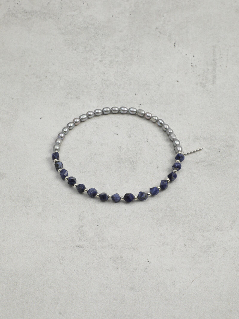 Original detail view of Double-Strand Blue-Veined Stone & Cultured Pearl Bracelet