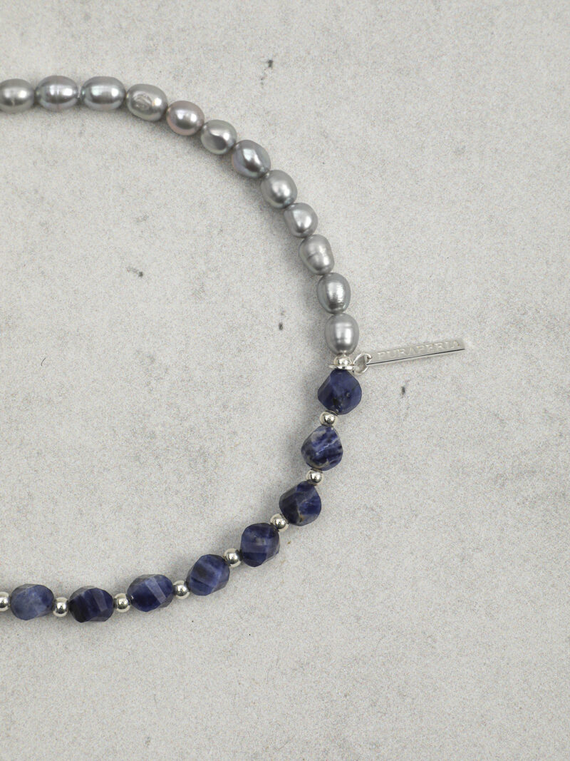 Original detail view of Double-Strand Blue-Veined Stone & Cultured Pearl Bracelet